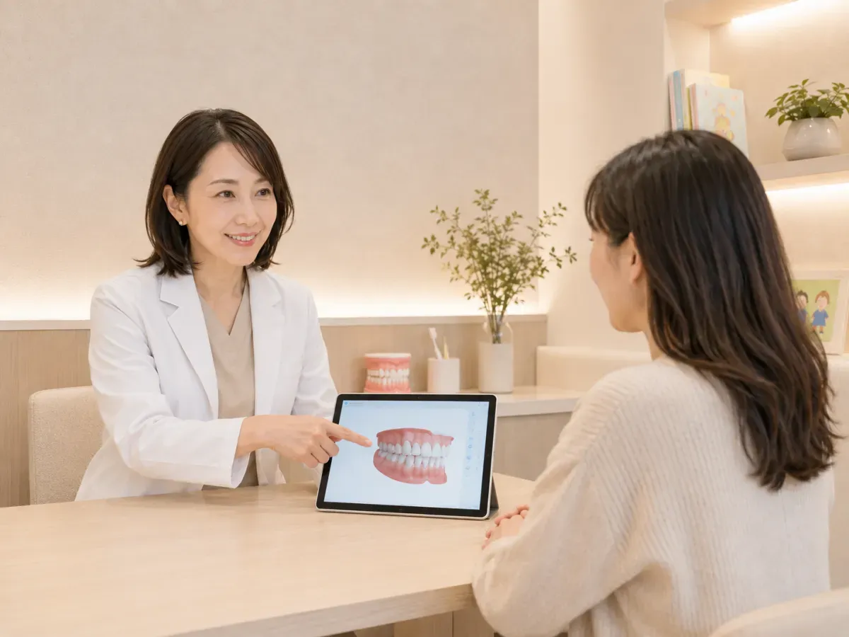 診療内容を説明する歯科医師